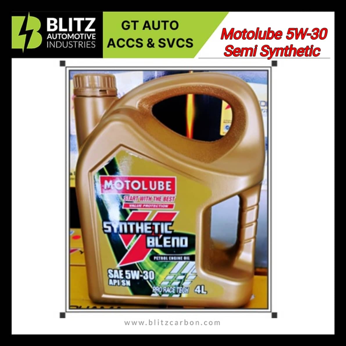 MOTOLUBE Semi Synthetic Petrol Engine Oil 5W 30 SN 4L Minyak Hitam