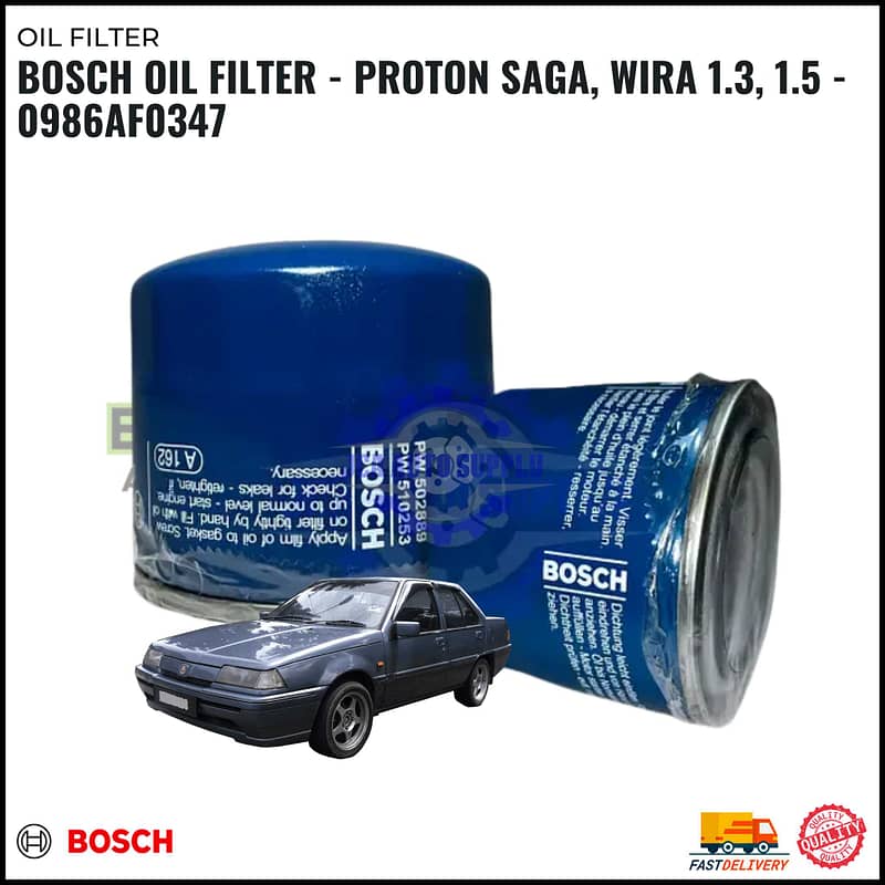 BOSCH OIL FILTER - PROTON SAGA, WIRA 1.3, 1.5 - 0986AF0347