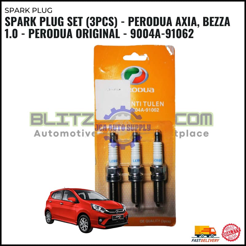 SPARK PLUG SET (3PCS) - PERODUA AXIA, BEZZA 1.0 - PERODUA ORIGINAL - 9004A-91062