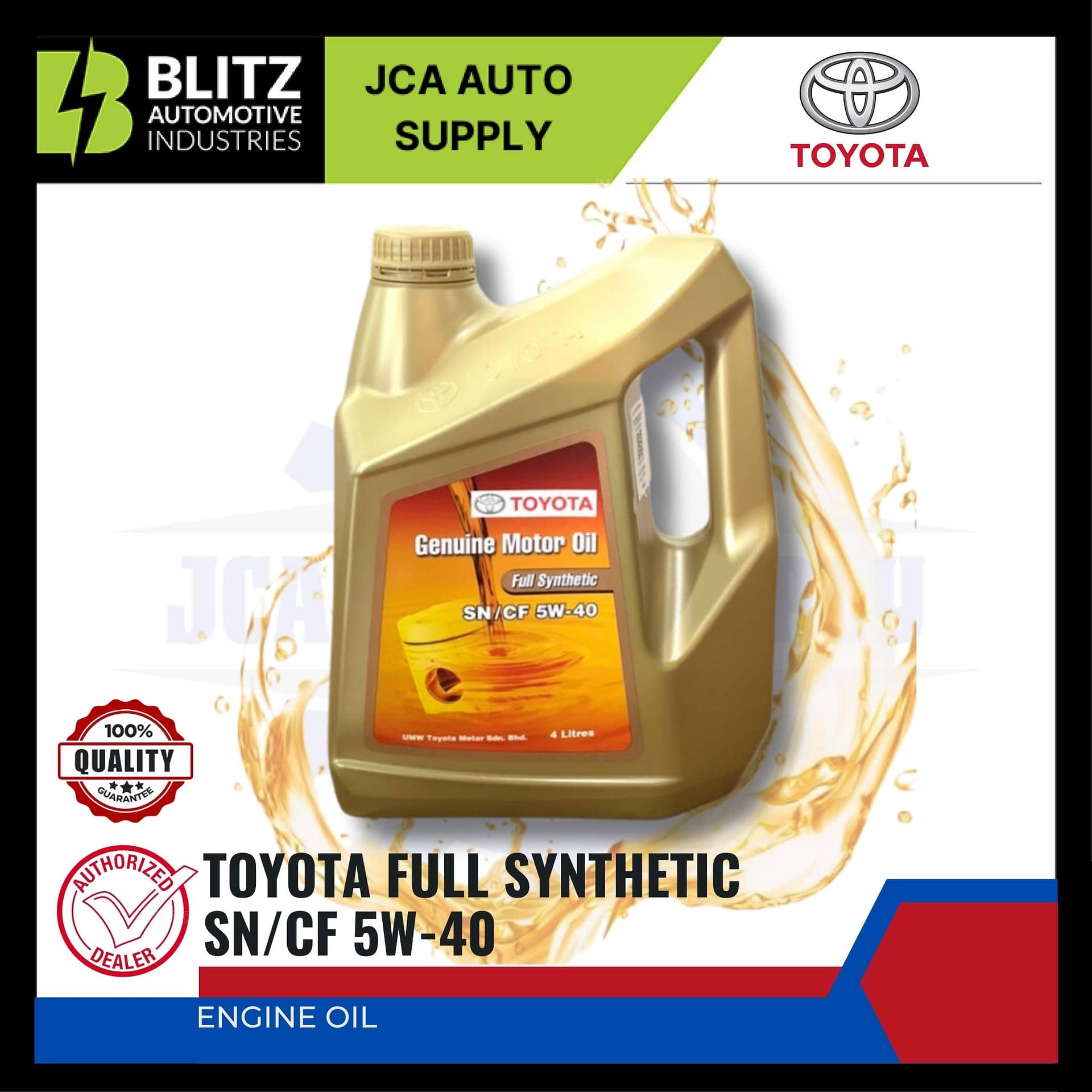 Genuine Toyota 5W40 Fully Synthetic Engine Oil - API SN/CF (4L ...