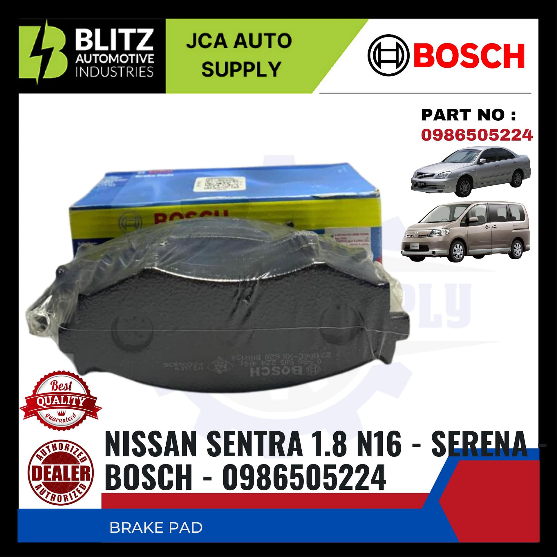 BRAKE PAD NISSAN SENTRA 1.8 N16 SERENA BOSCH 0986505224