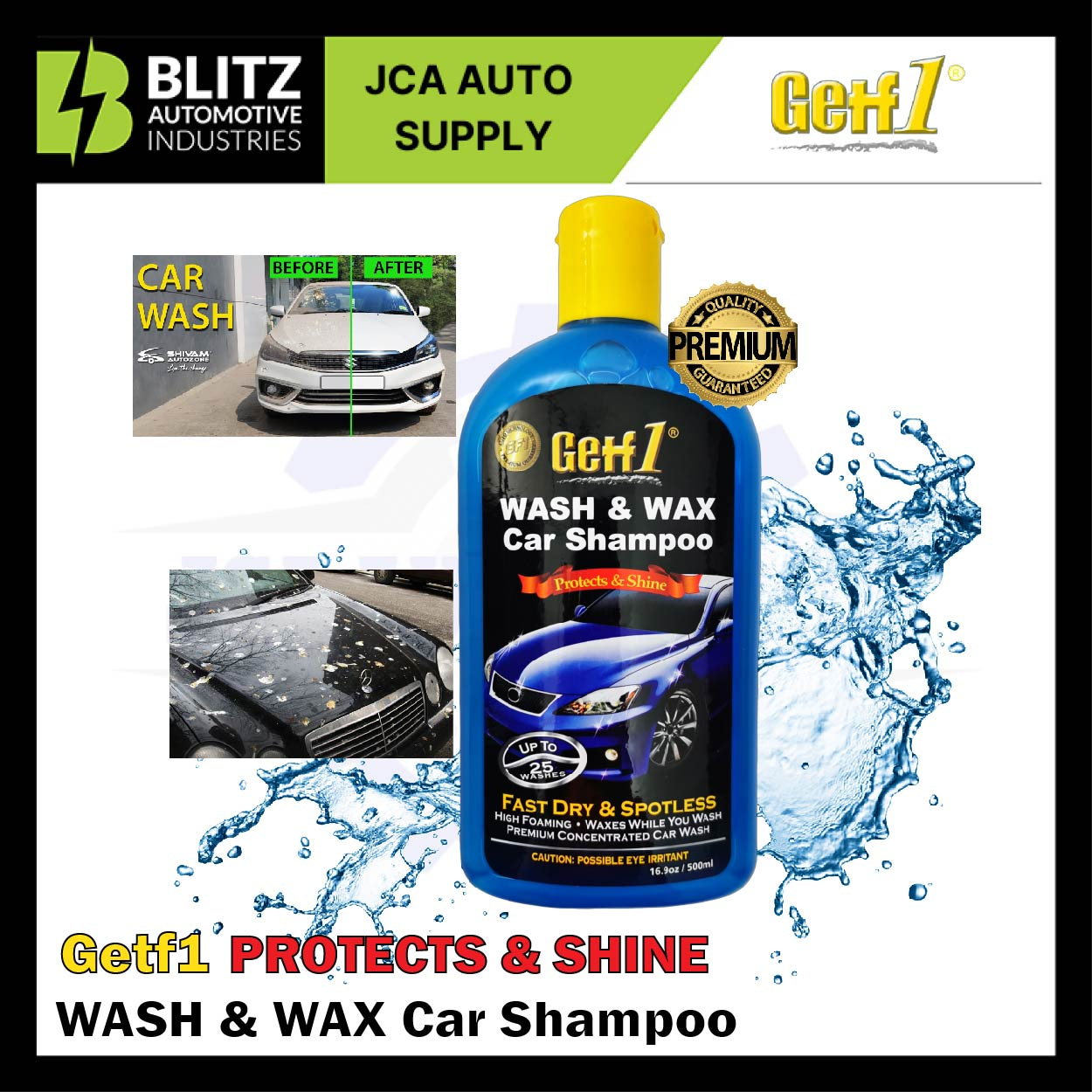 GETF1 PROTECTS & SHINEWASH & WAX CAR SHAMPOO (500ml)