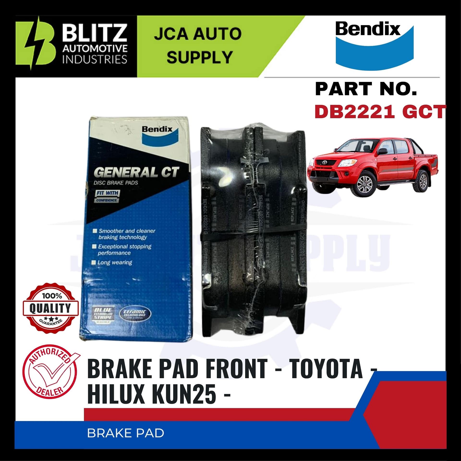 BENDIX Front Disc Brake Pad Toyota hilux kun25 DB2221 GCT