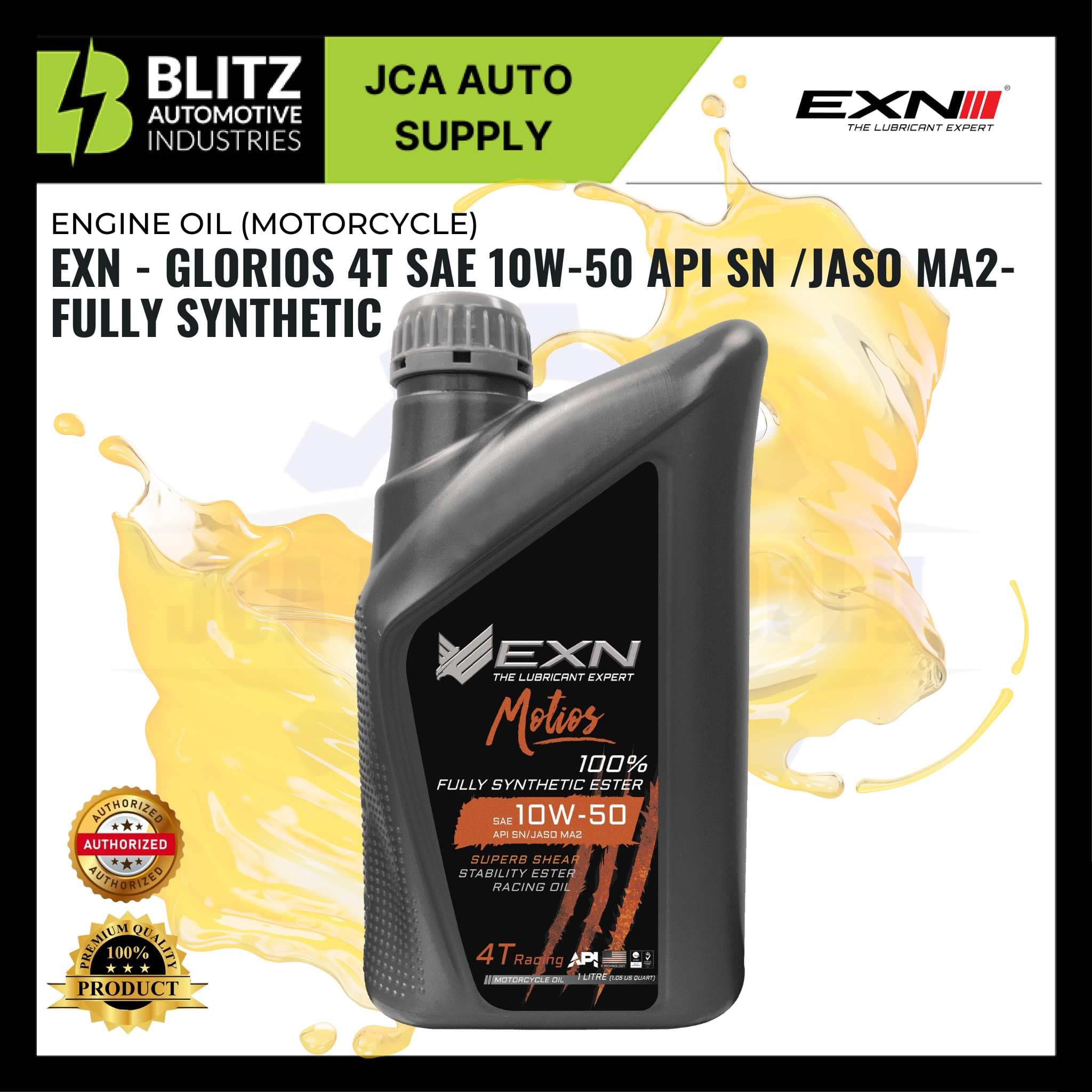 BLITZ EXN GLORIOS 4T SAE 10W 50 API SN JASO MA2 FULLY SYNTHETIC