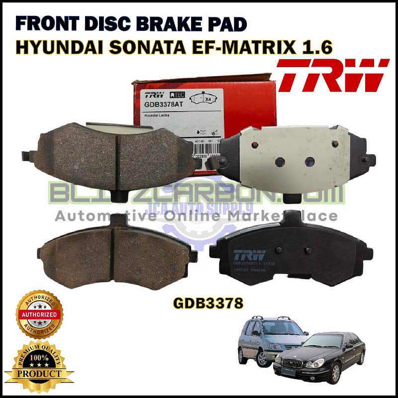Hyundai Sonata EF-Matrix 1.6cc-Elantra 1.8cc 2.0cc-Kia Cerato-Front Disc Brake Pad-TRW-GDB3378