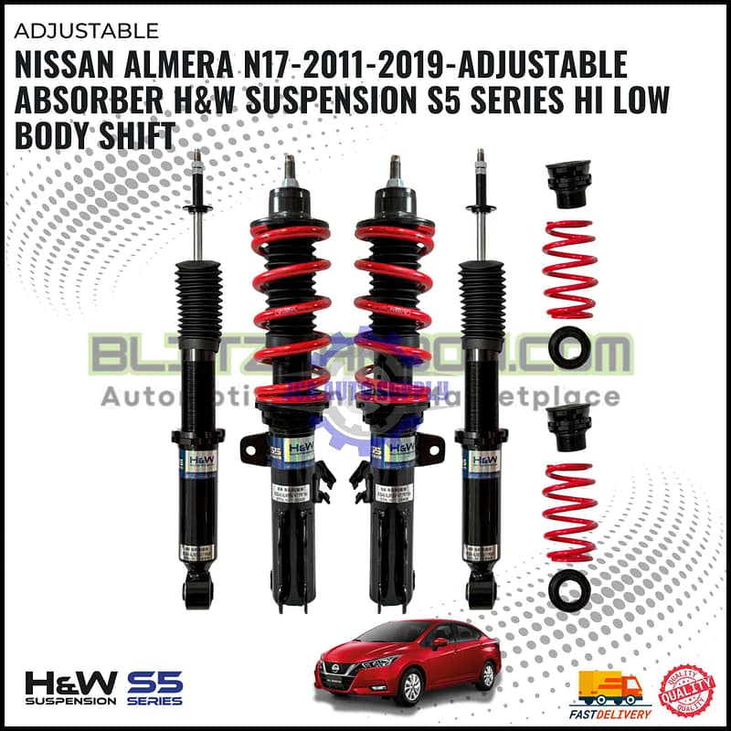 Nissan Almera N17-2011-2019-Adjustable Absorber H&W Suspension S5 Series Hi Low Body Shift