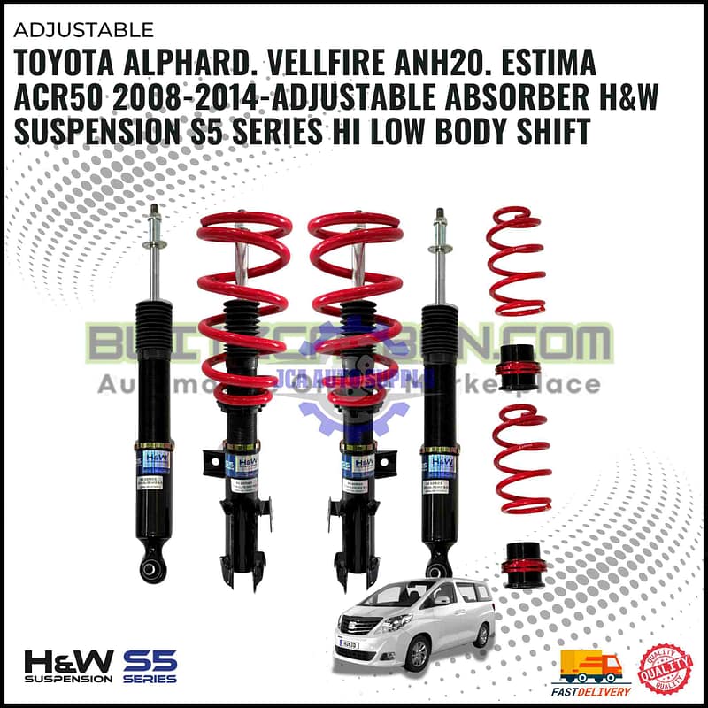 Toyota Alphard. Vellfire ANH20. Estima ACR50 2008-2014-Adjustable Absorber H&W Suspension S5 Series Hi Low Body Shift