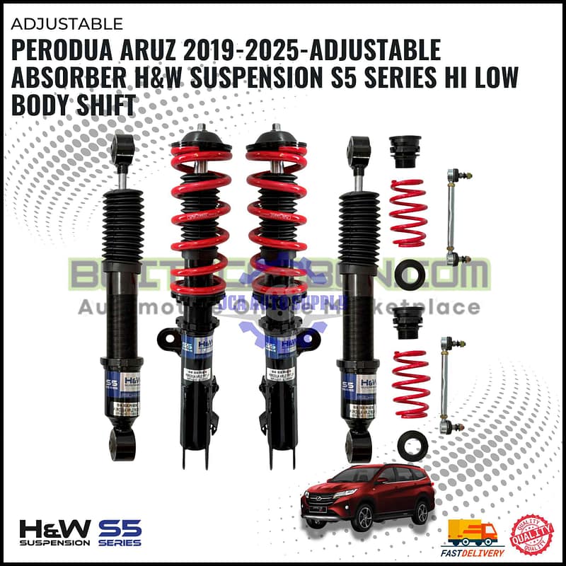Perodua Aruz 2019-2025-Adjustable Absorber H&W Suspension S5 Series Hi Low Body Shift