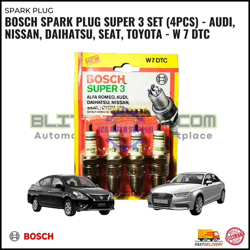 BOSCH Spark Plug Super 3 SET (4pcs) - Audi, Nissan, Daihatsu, Seat, Toyota - W 7 DTC