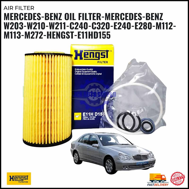MERCEDES-BENZ OIL FILTER-MERCEDES-BENZ W203-W210-W211-C240-C320-E240-E280-M112-M113-M272-HENGST-E11HD155