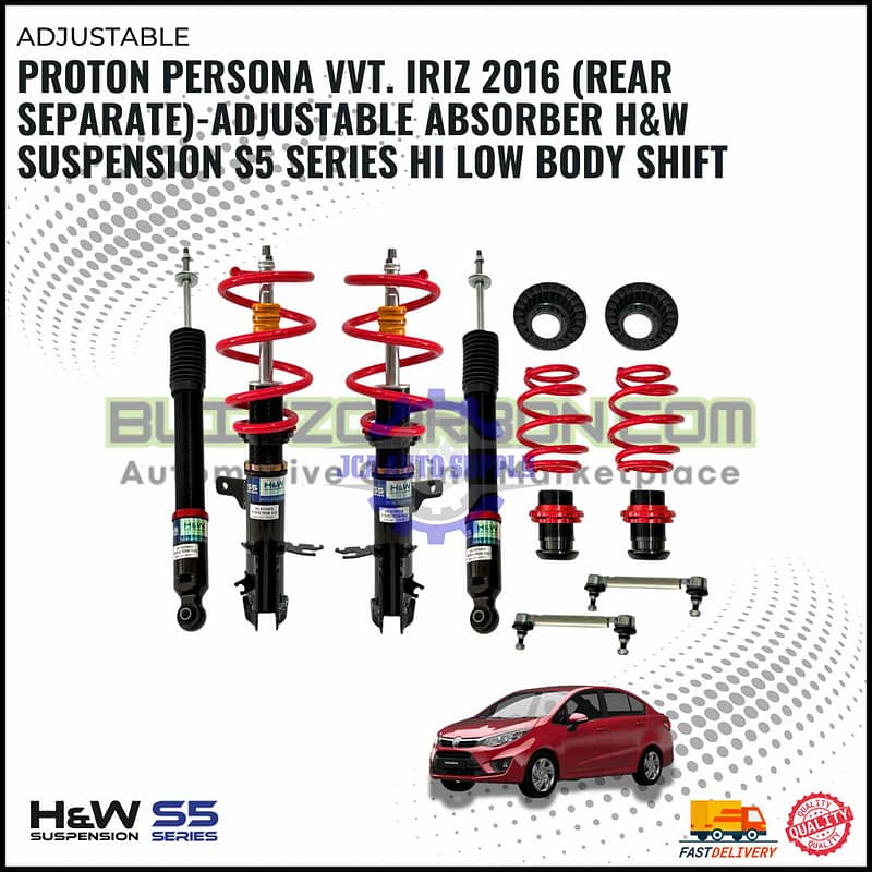 Proton Persona VVT. Iriz 2016 (Rear Separate)-Adjustable Absorber H&W Suspension S5 Series Hi Low Body Shift