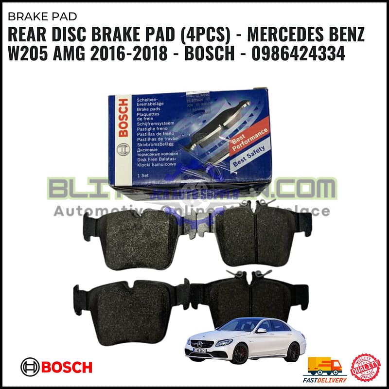 REAR DISC BRAKE PAD (4PCS) - MERCEDES BENZ W205 AMG 2016-2018 - BOSCH - 0986424334