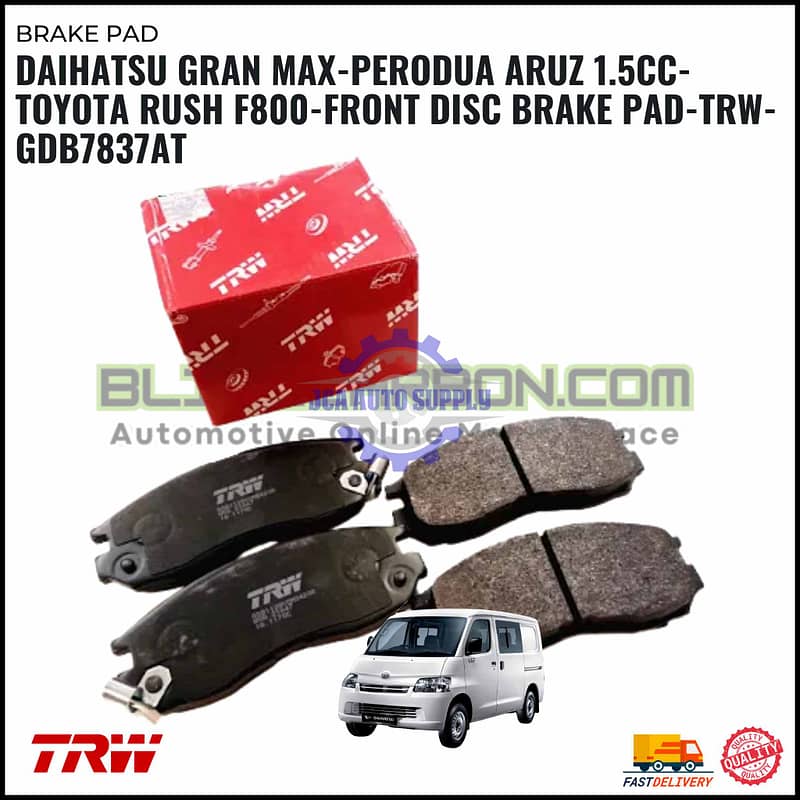 Daihatsu Gran Max-Perodua Aruz 1.5cc-Toyota Rush F800-Front Disc Brake Pad-TRW-GDB7837AT
