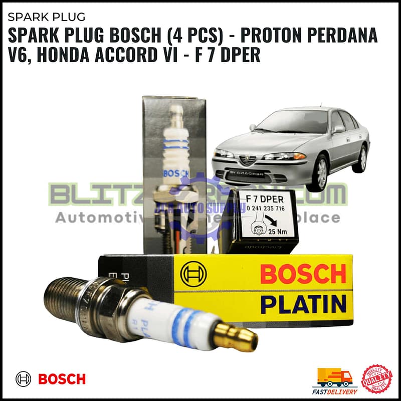 SPARK PLUG BOSCH (4 PCS) - PROTON PERDANA V6, HONDA ACCORD VI - F 7 DPER