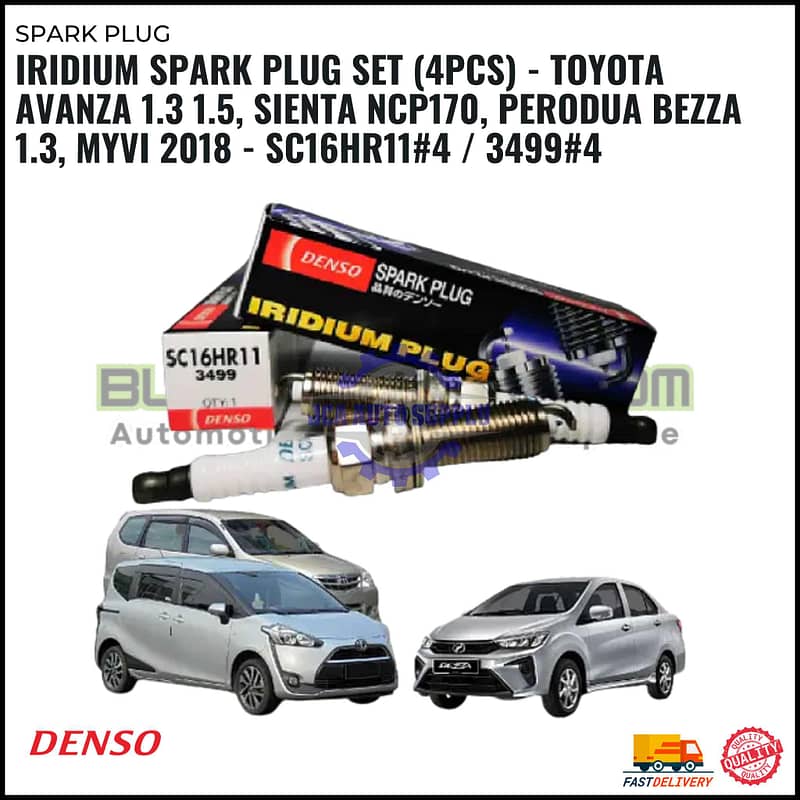 IRIDIUM SPARK PLUG SET (4PCS) - TOYOTA AVANZA 1.3 1.5, SIENTA NCP170, PERODUA BEZZA 1.3, MYVI 2018 - SC16HR11#4 / 3499#4