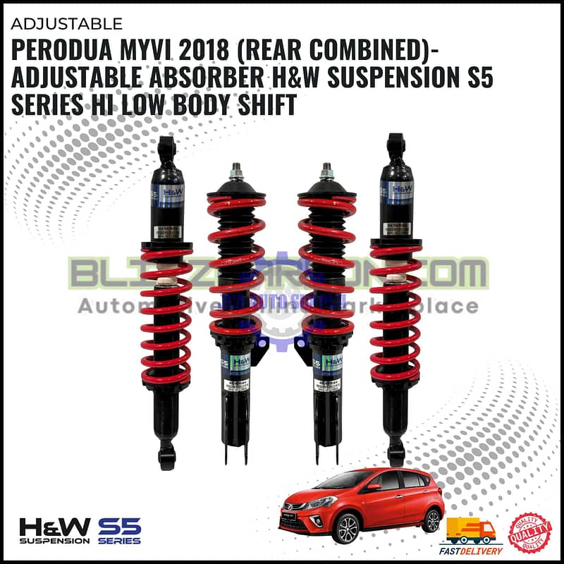 Perodua Myvi 2018 (Rear Combined)-Adjustable Absorber H&W Suspension S5 Series Hi Low Body Shift