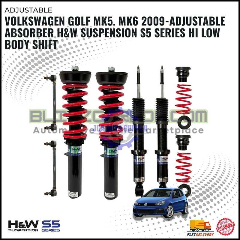 Volkswagen Golf MK5. MK6 2009-Adjustable Absorber H&W Suspension S5 Series Hi Low Body Shift