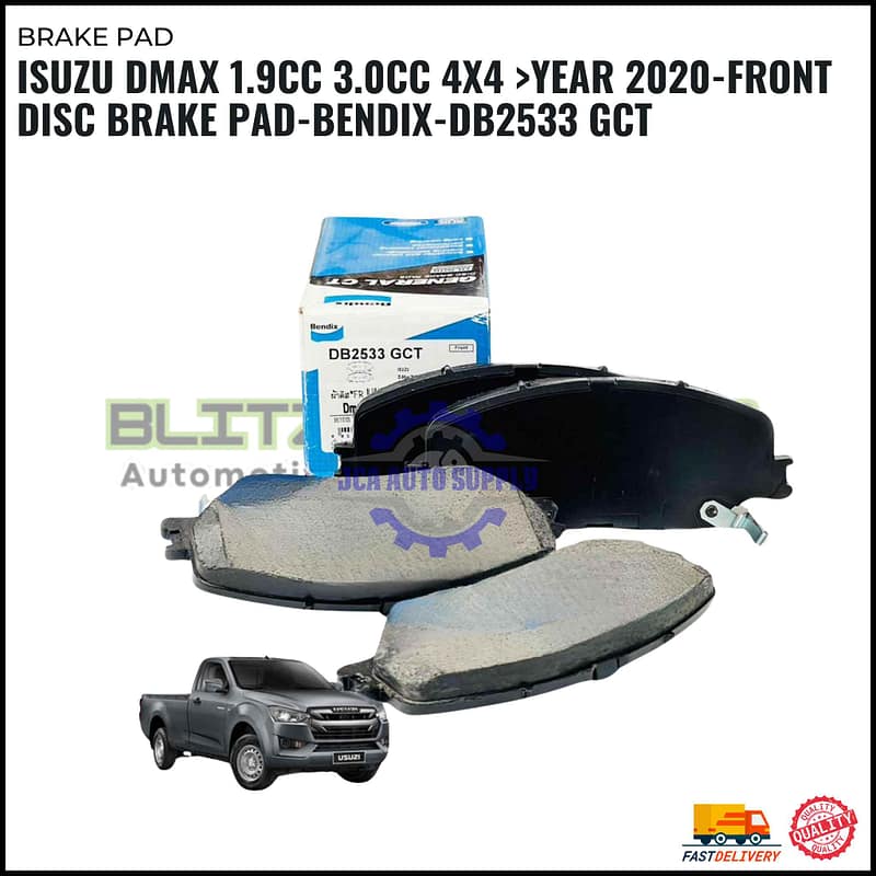 Isuzu Dmax 1.9cc 3.0cc 4x4 >Year 2020-Front Disc Brake Pad-Bendix-DB2533 GCT