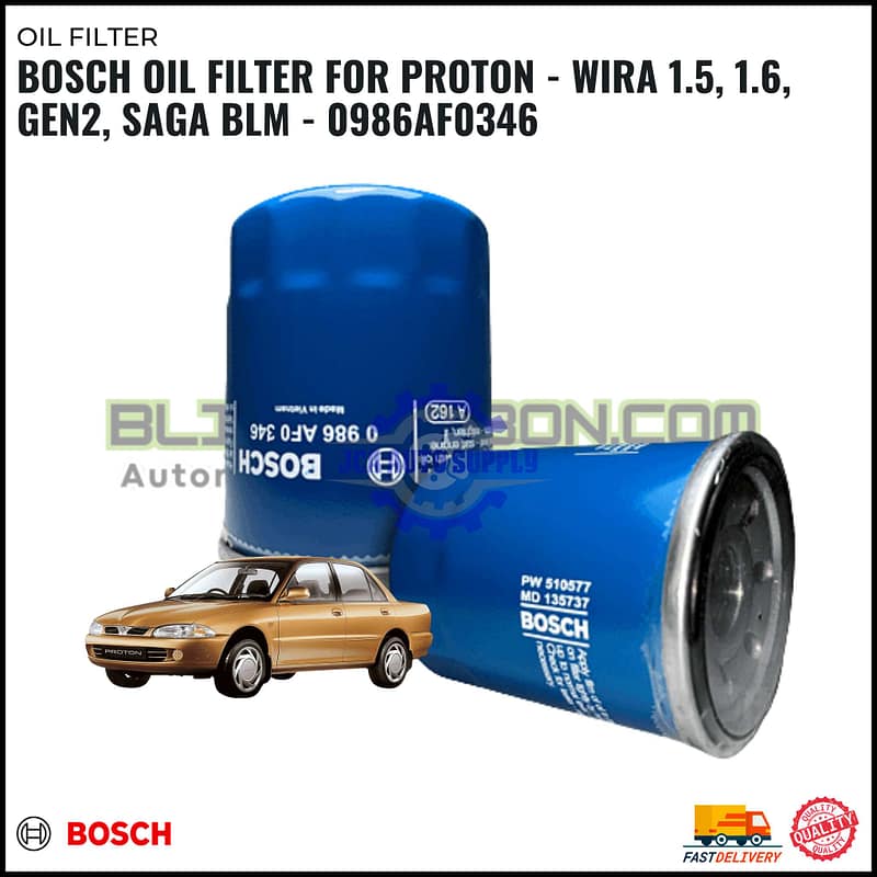 BOSCH OIL FILTER FOR PROTON - WIRA 1.5, 1.6, GEN2, SAGA BLM -