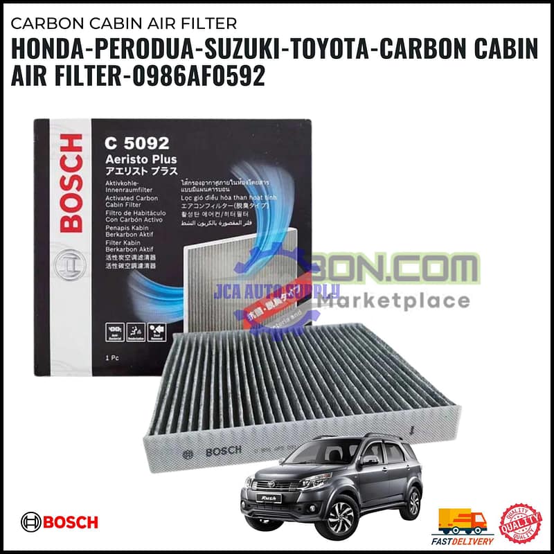 CARBON CABIN AIR FILTER - HONDA - PERODUA - SUZUKI - TOYOTA - BOSCH - 0986AF0592