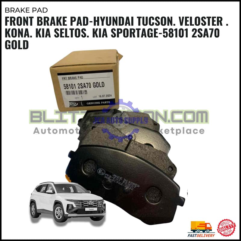 FRONT BRAKE PAD-HYUNDAI TUCSON. VELOSTER . KONA. KIA SELTOS. KIA SPORTAGE-58101 2SA70 GOLD