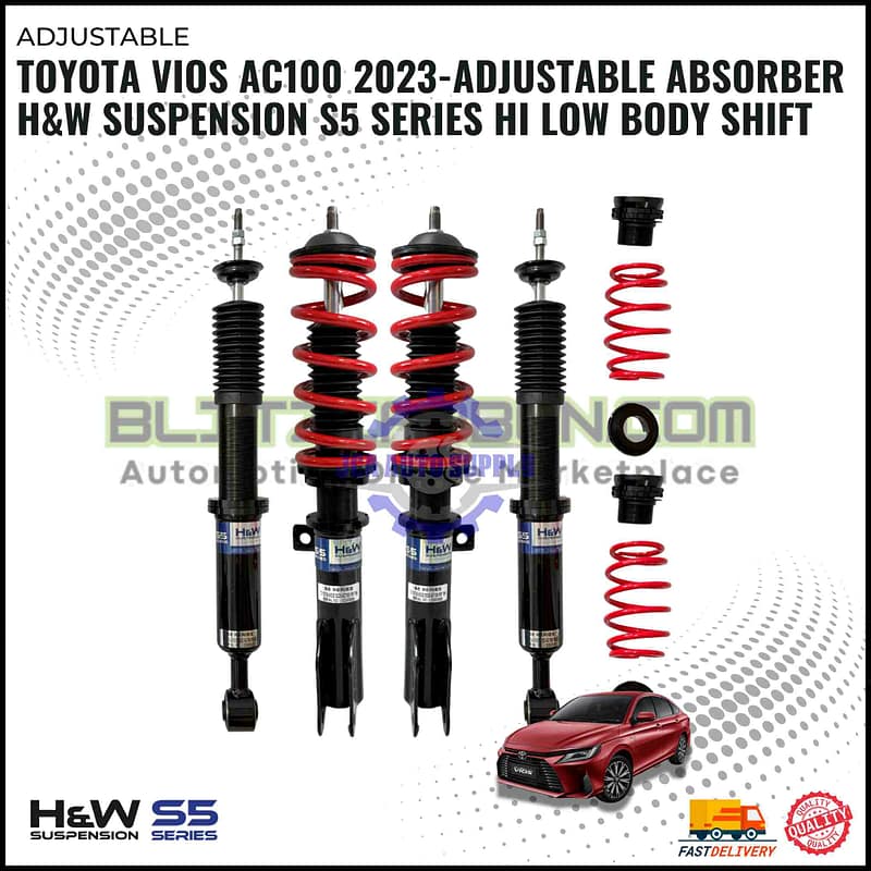 Toyota Vios AC100 2023-Adjustable Absorber H&W Suspension S5 Series Hi Low Body Shift