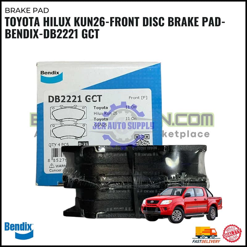 Toyota Hilux KUN26 Front Disc Brake Pad-Bendix-DB2221 GCT