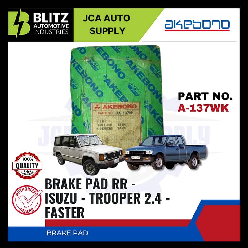ISUZU - TROOPER 2.4- TT140 - FASTER - Front Brake Pads - AKEBONO - A-137WK