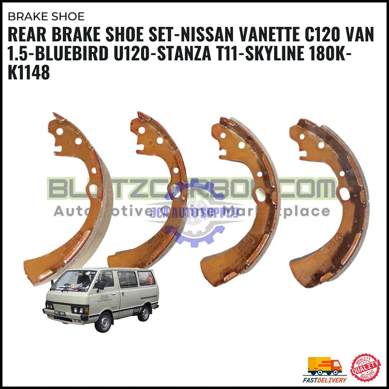 Rear Brake Shoe Set-Nissan Vanette C120 Van 1.5-Bluebird U120-Stanza T11-Skyline 180K-K1148