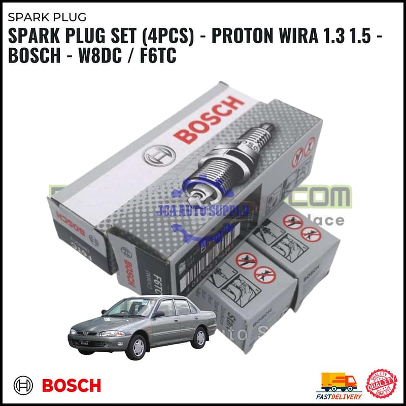 SPARK PLUG SET (4PCS) - PROTON WIRA 1.3 1.5 - BOSCH - W8DC / F6TC