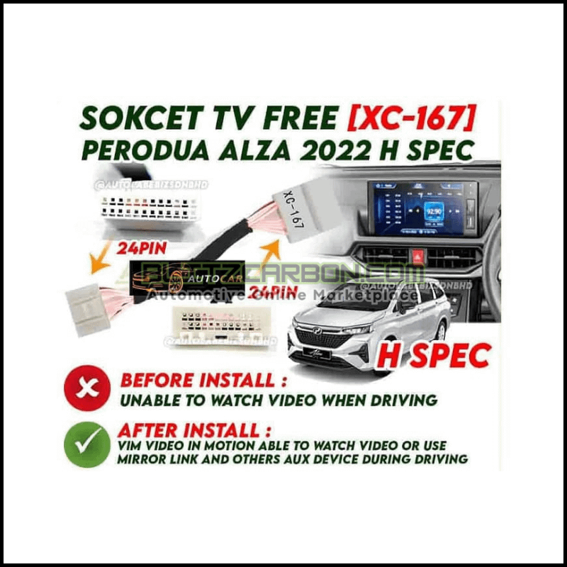 Perodua ALZA 2022 H SPEC Socket TV Free Bypass Video In Motion VIM enabled to watch video while driving handbrake