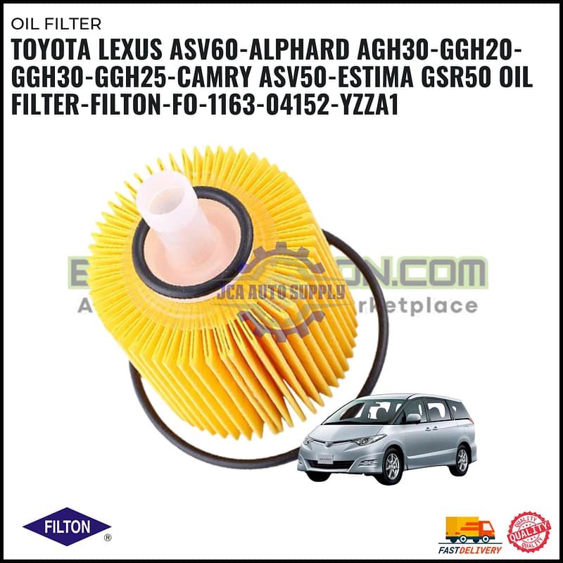 Toyota Lexus ASV60-Alphard AGH30-GGH20-GGH30-GGH25-Camry ASV50-Estima GSR50 Oil Filter-Filton-FO-1163-04152-YZZA1