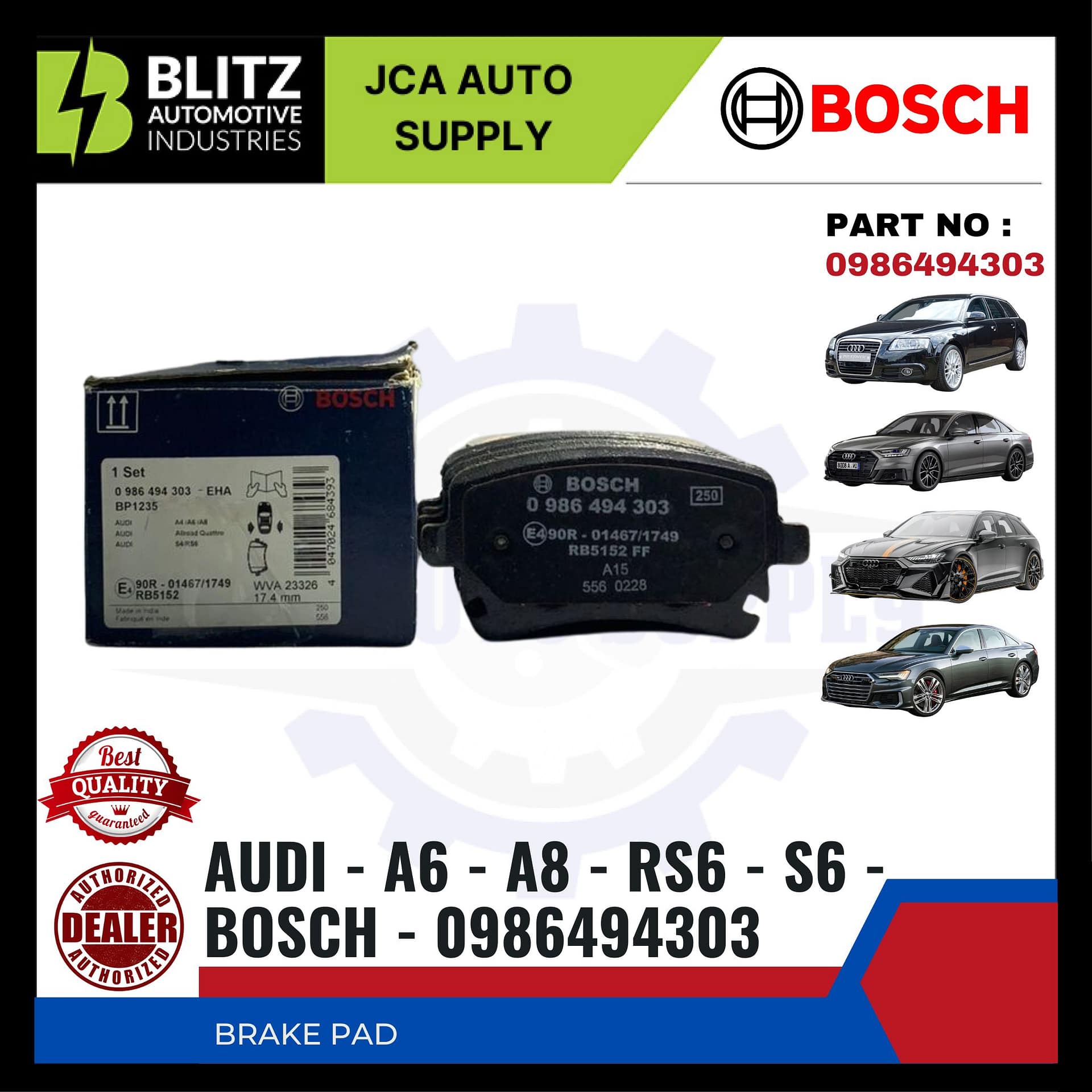 BLITZ BRAKE PAD AUDI A6 A8 RS6 S6 BOSCH 0986494303