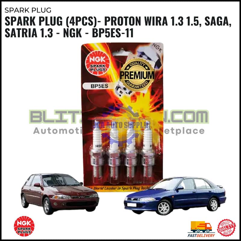 SPARK PLUG (4PCS)- PROTON WIRA 1.3 1.5, SAGA, SATRIA 1.3 - NGK - BP5ES-11